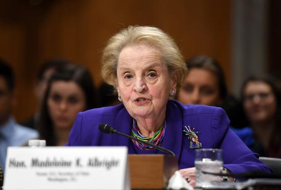 Former U.S. Secretary of State Madeleine Albright testifies before the Senate Foreign Relations Committee during a hearing at Capitol Hill in Washington D.C., the United States, on March 30, 2017. (Xinhua/Bao Dandan)