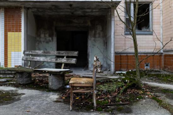 Photo taken on Nov. 12, 2019 shows the debris in Pripyat city near the Chernobyl nuclear power plant in Ukraine. (Xinhua/Bai Xueqi)