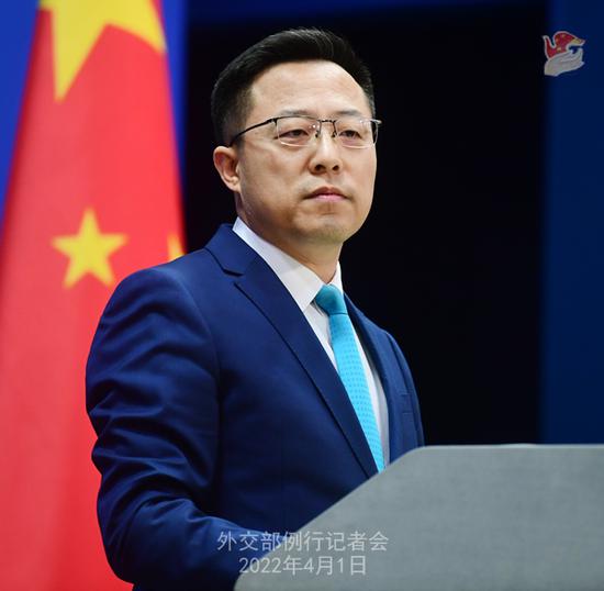 Zhao Lijian, a spokesperson for the Chinese Foreign Ministry, speaks at a press conference, April 4, 2022. (Photo from fmprc.gov.cn)