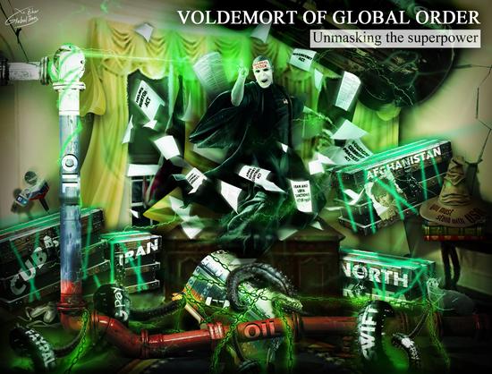 Desenmascarando La Superpotencia: 'Voldemort' del orden global.  (Ilustración: Xu Zihe/GT)