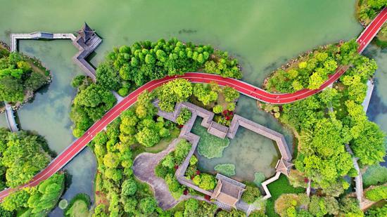 Aerial view of Zhangjiang National Wetland Park in Jiangxi