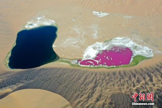Lakes in desert shine like gems in N China