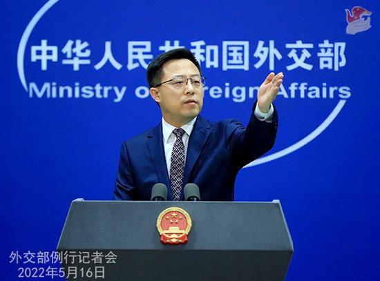 Chinese Foreign Ministry spokesperson Zhao Lijian speaks at a press conference, May 16, 2022. (Photo /fmprc.gov.cn)