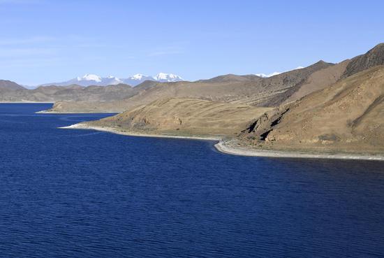 Stunning view of Yamzho Yumco lake - one of the three sacred lakes in Tibet