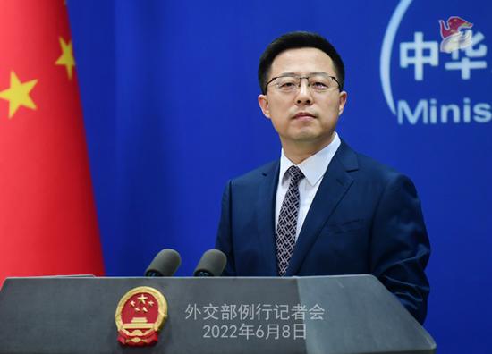 Chinese Foreign Ministry spokesperson Zhao Lijian addresses a press conference on June 8, 2022. (Photo/fmprc.gov)