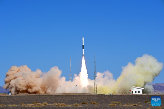 A Kuaizhou-1A carrier rocket carrying the Tianxing-1 test satellite blasts off from the Jiuquan Satellite Launch Center in northwest China, June 22, 2022. The satellite was launched at 10:08 a.m. (Beijing Time) and entered the planned orbit. The satellite is mainly used for experiments such as space environment detection. (Photo by Wang Jiangbo/Xinhua)