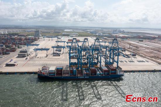 Photo shows a container vessel from Indonesia docked at the Guangxi Beibu Gulf Qinzhou Port in south China's Guangxi Zhuang Autonomous Region, June 27, 2022. (Photo: China News Service/Wang Weichen)