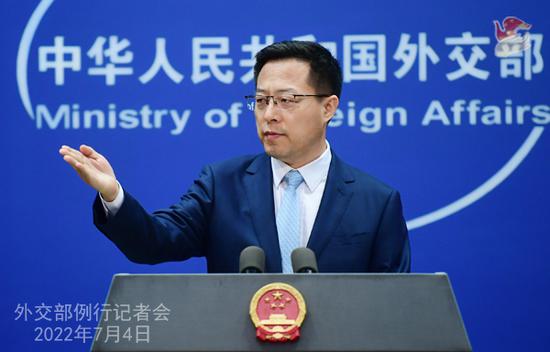 Chinese Foreign Ministry spokesperson Zhao Lijian addresses a press conference on July 4, 2022. (Photo/fmprc.gov)

