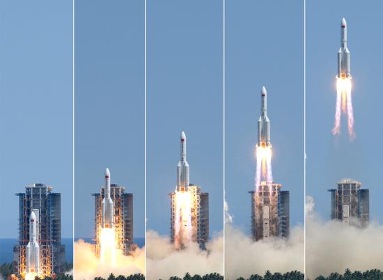 China launches its Wentian space laboratory on July 24, sending the country's largest-ever spacecraft to Earth's orbit to become part of the Tiangong space station. (Photo/Xinhua)