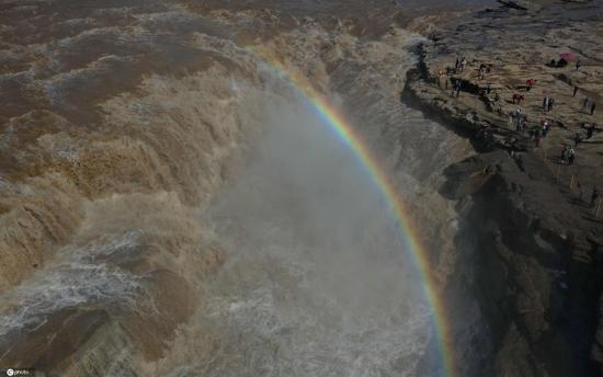 Rainbow arches over Hukou Waterfall in Shanxi