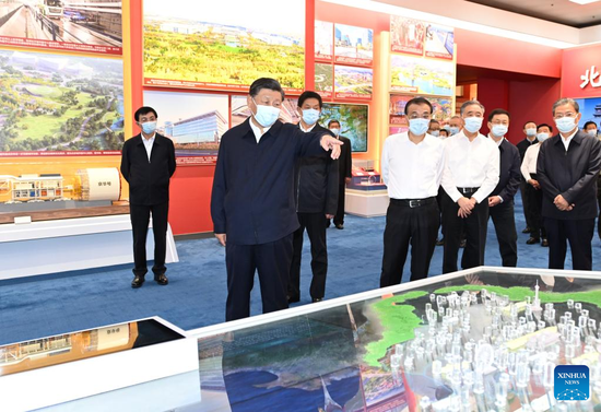 Xi Jinping and other Communist Party of China and state leaders Li Keqiang, Li Zhanshu, Wang Yang, Wang Huning, Zhao Leji and Han Zheng visit the exhibition -- 