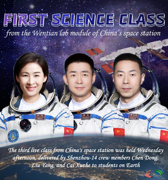 Chinese astronauts give lecture from space station lab module