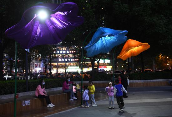 'Blooming' lamps light up Chongqing street
