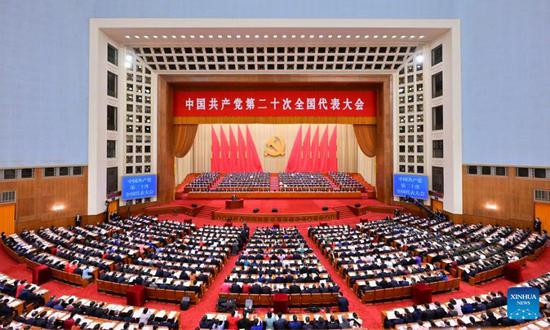The 20th National Congress of the Communist Party of China (CPC) opens at the Great Hall of the People in Beijing, capital of China, Oct. 16, 2022. Xi Jinping delivered a report to the 20th CPC National Congress on behalf of the 19th CPC Central Committee on Sunday. (Xinhua/Yue Yuewei)