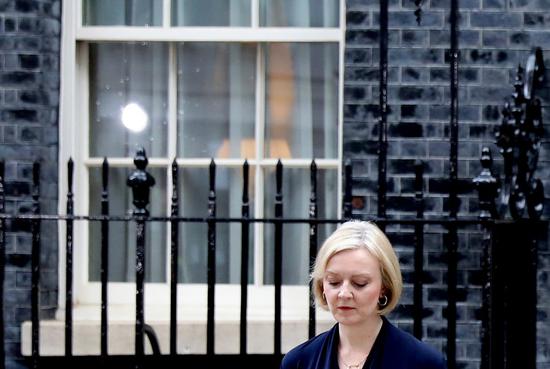 United Kingdom (UK) Prime Minister Liz Truss makes a statement outside 10 Downing Street in London, Britain, Oct. 20, 2022.(Xinhua/Li Ying)