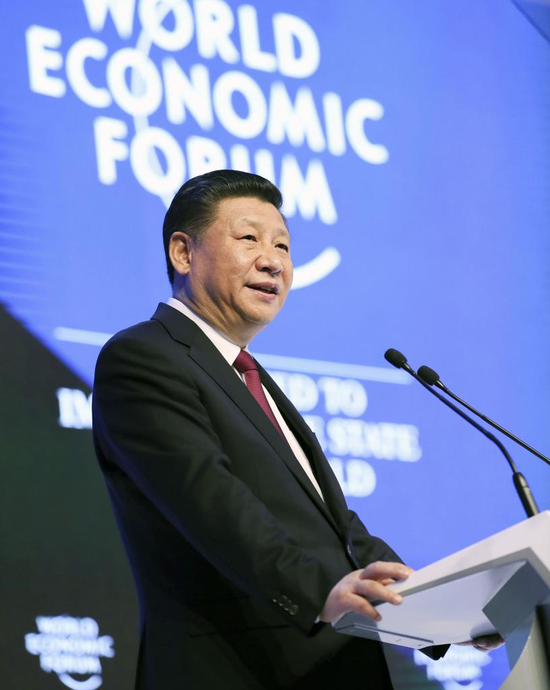 Xi Jinping delivers a keynote speech at the opening plenary of the 2017 annual meeting of the World Economic Forum in Davos, Switzerland, Jan. 17, 2017. (Xinhua/Lan Hongguang)