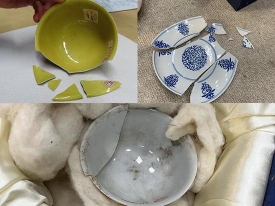 Photo shows three pieces of porcelain relics. (Photo courtesy of Taiwan's Central News Agency)