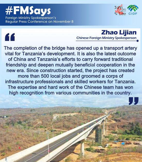 New Wami Bridge epitomizes China and Tanzania's efforts to deepen win-win co-op: FM Spokesperson
