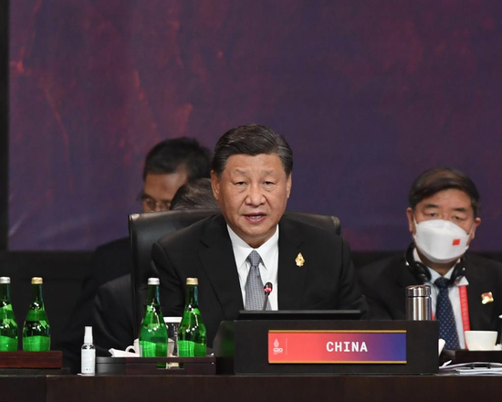 Chinese President Xi Jinping attends and addresses the 17th Group of 20 (G20) summit in Bali, Indonesia, Nov. 16, 2022. (Zabur Karuru/Media Center G20 Indonesia/Handout via Xinhua)