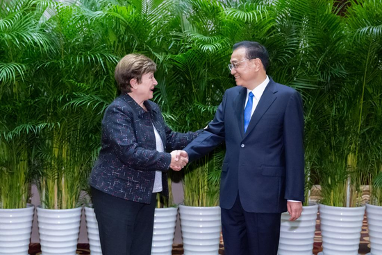 Chinese Premier Li Keqiang meets with International Monetary Fund (IMF) Managing Director Kristalina Georgieva, who is in China for the seventh 