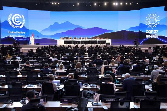 This photo shows the closing plenary at the 27th session of the Conference of the Parties (COP27) to the United Nations Framework Convention on Climate Change (UNFCCC) in Sharm El-Sheikh, Egypt, Nov. 20, 2022. (Xinhua/Sui Xiankai)