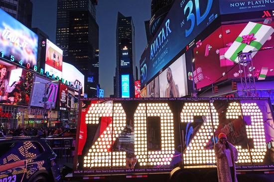 Giant '2023' arrives in Times Square