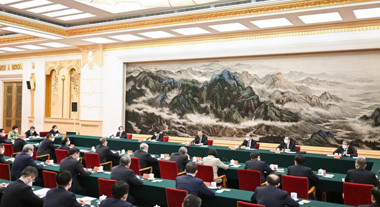 General Secretary of the Communist Party of China (CPC) Central Committee Xi Jinping, also Chinese president and chairman of the Central Military Commission, takes part in an annual gathering with non-CPC members ahead of the Spring Festival, or the Chinese New Year, at the Great Hall of the People in Beijing, capital of China, Jan. 16, 2023. Wang Yang, Wang Huning and Ding Xuexiang also attended the gathering. (Xinhua/Xie Huanchi)