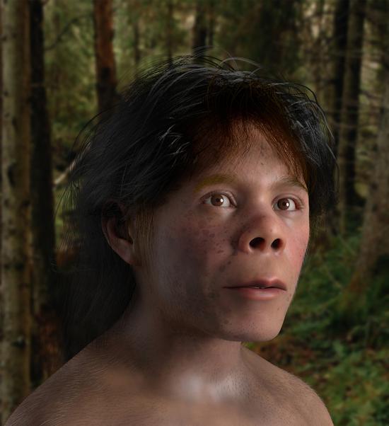The boy represents the first digital three-dimensional restoration of a Neanderthal skull fossil. (Photo/Xinhua)