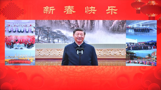 Chinese President Xi Jinping, also general secretary of the Communist Party of China Central Committee and chairman of the Central Military Commission, extends festive greetings to all Chinese people when he holds virtual talks with the general public from across the country ahead of the Spring Festival in Beijing, capital of China, Jan. 18, 2023. (Xinhua/Li Tao)