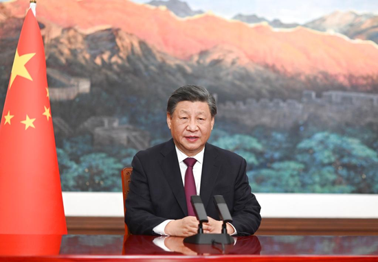 Upon the invitation of President Alberto Fernandez of Argentina, rotating president of the Community of Latin American and Caribbean States (CELAC), Chinese President Xi Jinping delivers a video address at the seventh Summit of CELAC. The summit was held in Buenos Aires, capital of Argentina, on Jan. 24, 2023. (Xinhua/Li Xueren)