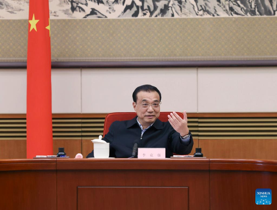 Chinese Premier Li Keqiang chairs a seminar to solicit opinions on the draft government work report from grassroots organization representatives and people from all walks of life, in Beijing, capital of China, on Feb. 6, 2023. Vice Premier Han Zheng attended the seminar. (Xinhua/Liu Weibing)
