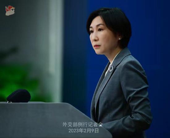 Mao Ning, spokesperson for China's Ministry of Foreign Affairs, addresses a press conference in Beijing on Feb. 9, 2023. (Photo provided by Ministry of Foreign Affairs)
