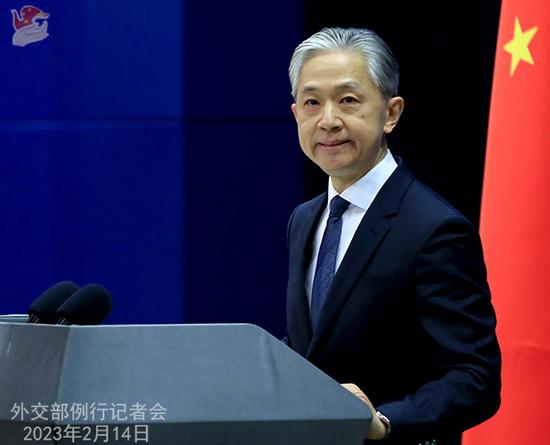 Chinese Foreign Ministry spokesperson Wang Wenbin addresses a regular press conference  in Beijing, Feb. 14, 2023. (Photo/fmprc.gov.cn)