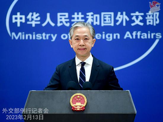 Chinese Foreign Ministry spokesman Wang Wenbin addresses a press conference in Beijing on Feb. 13, 2023. (Photo/fmprc.gov.cn)