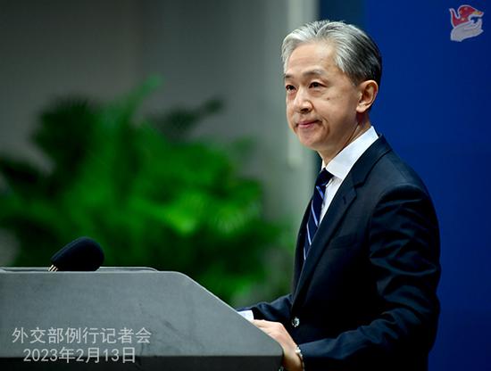 Chinese Foreign Ministry spokesman Wang Wenbin addresses a press conference in Beijing on Feb. 13, 2023. (Photo/fmprc.gov.cn)