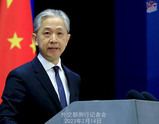 Chinese Foreign Ministry spokesperson Wang Wenbin addresses a regular press conference  in Beijing, Feb. 14, 2023. (Photo/fmprc.gov.cn)