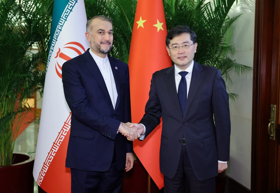 Chinese Foreign Minister Qin Gang meets with Iranian Foreign Minister Hossein Amir-Abdollahian in Beijing, capital of China, Feb. 14, 2023. (Xinhua/Liu Bin)