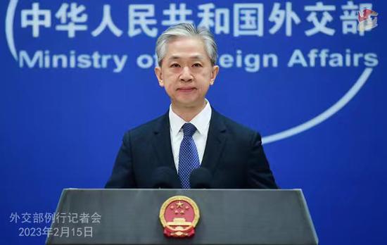 Chinese Foreign Ministry spokesperson Wang Wenbin addresses a regular press conference in Beijing, Feb. 15, 2023. (Photo/fmprc.gov.cn)