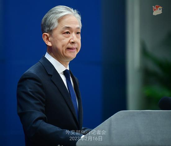 Chinese Foreign Ministry spokesperson Wang Wenbin addresses a regular news briefing in Beijing, Feb. 16, 2023. (Photo/fmprc.gov.cn)