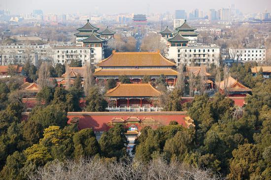 Shouhuang Hall of Jingshan Park on central axis of Beijing