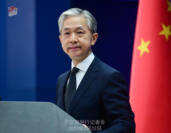 Chinese Foreign Ministry spokesperson Wang Wenbin addresses a regular press conference in Beijing, Feb. 22, 2023. (Photo/fmprc.gov.cn)