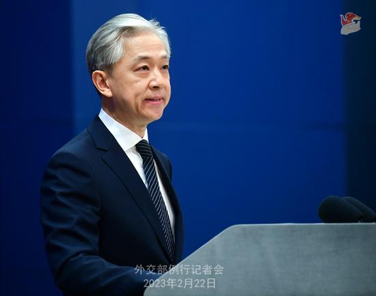 Chinese Foreign Ministry spokesperson Wang Wenbin addresses a regular press conference in Beijing, Feb. 22, 2023. (Photo/fmprc.gov.cn)