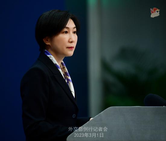 Chinese Foreign Ministry spokeswoman Mao Ning speaks at a press conference in Beijing on March 1, 2023. (Photo/fmprc.gov.cn)