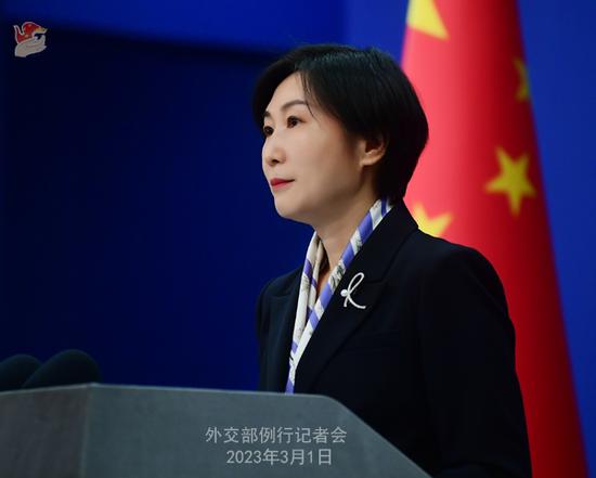 Chinese Foreign Ministry spokeswoman Mao Ning speaks at a press conference in Beijing on March 1, 2023. (Photo/fmprc.gov.cn)