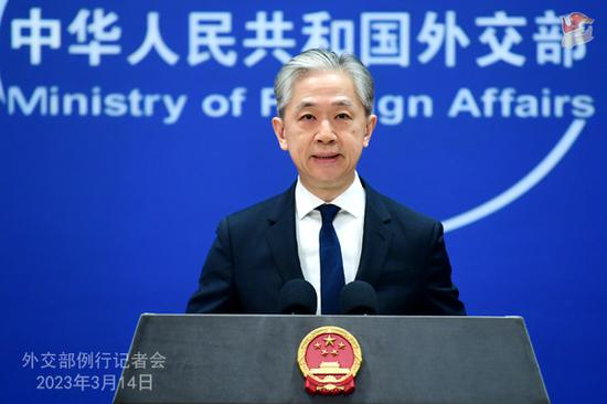 Chinese Foreign Ministry spokesperson Wang Wenbin addresses a regular press conference in Beijing, March 14, 2023. (Photo/fmprc.gov.cn)