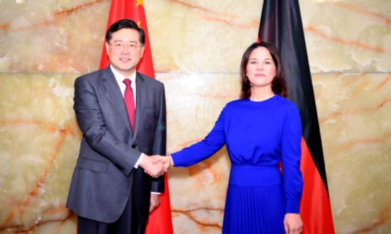Chinese State Councilor and Foreign Minister Qin Gang (left) meets with German Foreign Minister Annalena Baerbock in Berlin on Tuesday. (Photo/fmprc.gov.cn)