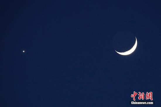 Crescent moon encounters with Venus in sky