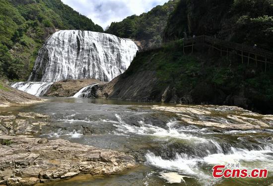 Amazing aerial view of the Jiulongji waterfall with a total drop of more than 300 meters in Zhouning County, east China's Fujian Province, May 25, 2023. (Photo: China News Service/Zhang Bin)