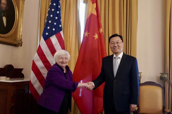 Xie Feng, Chinese ambassador to the United States, meets with U.S. Treasury Secretary Janet Yellen on July 3, 2023. (Photo/us.china-embassy.gov.cn)