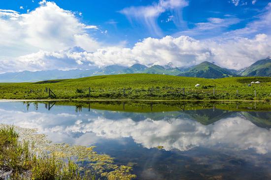 'Mirror of sky' on Nalati grassland in Xinjiang